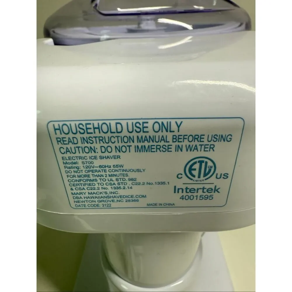 Hawaiice Electric Snomaker S700 Snow Cones Y2K Discontinued Back To Basics Rare